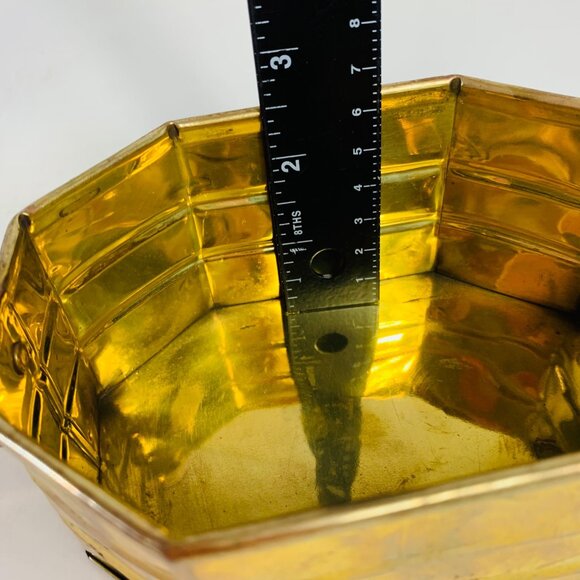 Pair Of Nesting Brass Octagonal Planters With Handles Bowl Basket VTG 60s - Picture 15 of 16